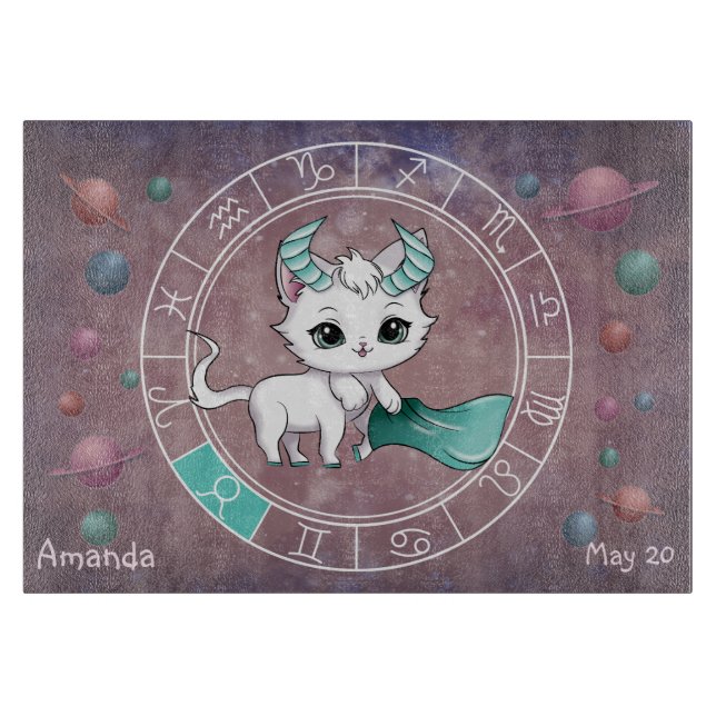Astrologische Taurus Niedliche Katze Zodiac Wheel Schneidebrett (Vorderseite)