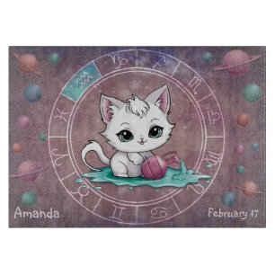 Astrologischer Aquarius Niedliche Katze Zodiac Whe Schneidebrett