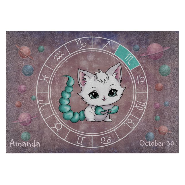 Astrologisches Skorpio Niedliche Katze Zodiac Whee Schneidebrett (Vorderseite)