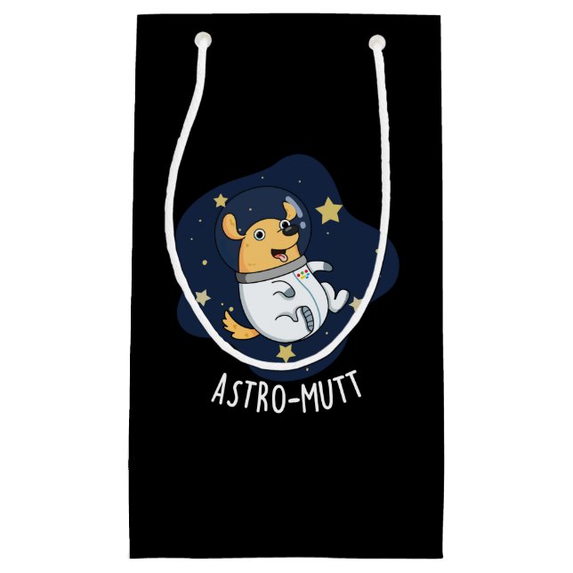 Astromutt Funny Dog Astronaut Pun Dark BG Kleine Geschenktüte (Vorderseite)