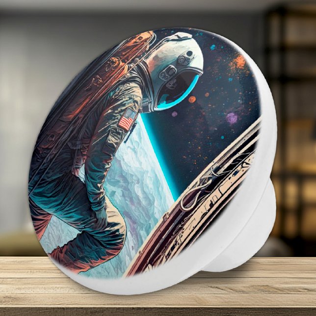 Astronaut Adventure Keramikknauf (Ceramic Knob - Artistic Rendering of Astronaut in Space - Accent for Kids Room)