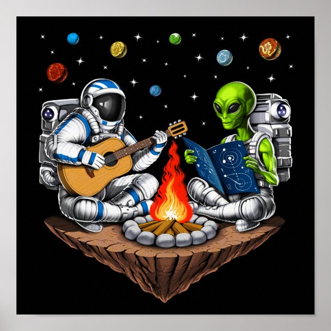 Astronaut Alien Space Camping Poster (Vorne)