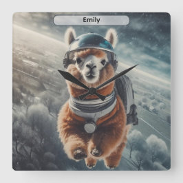 Astronaut Alpaca in Space Surreal Animal  Quadratische Wanduhr