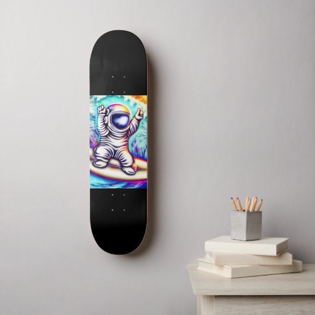 ASTRONAUT AND HIS COSMIC SURFING ADVENTURE SKATEBOARD (Wandkunst)