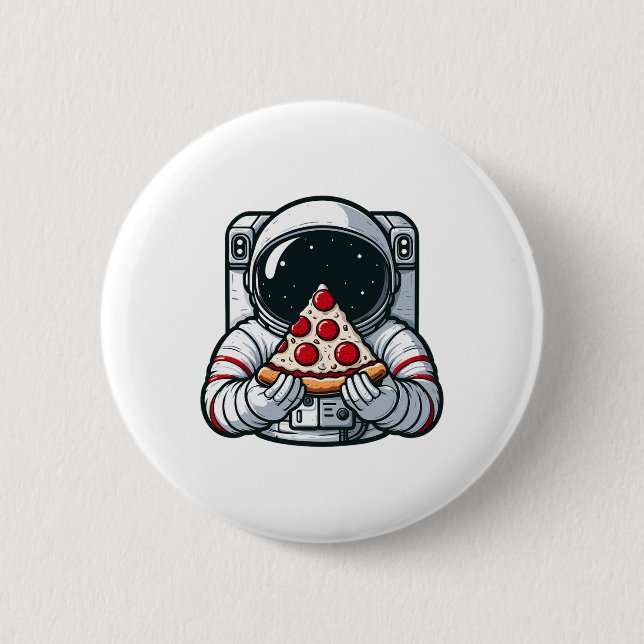 Astronaut Animal Eating Pizza Margherita Essen Ess Button (Vorderseite)