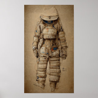 Astronaut Anzug, Sketche Leonardo da Vinci Stil Poster