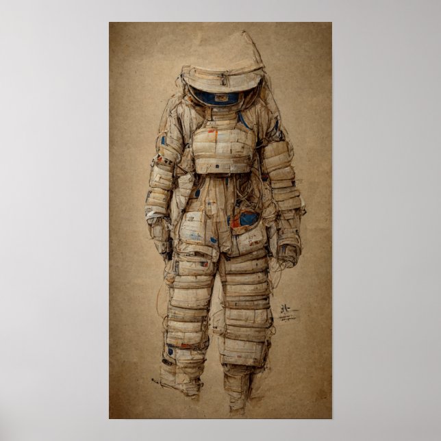 Astronaut Anzug, Sketche Leonardo da Vinci Stil Poster (Vorne)