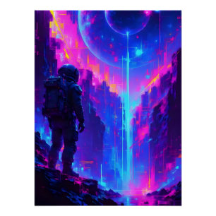 Astronaut auf Alien Planet Oil Painting Style Poster