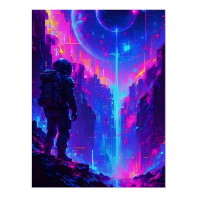 Astronaut auf Alien Planet Oil Painting Style Poster (Vorderseite)