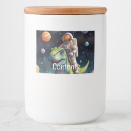 Astronaut auf dem Dino im Weltraum Lebensmitteletikett