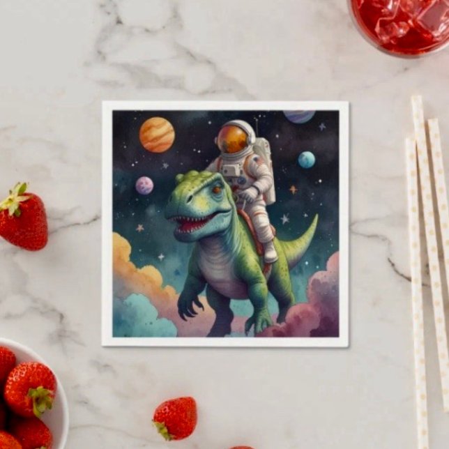 Astronaut auf dem Dino im Weltraum Serviette (Von Creator hochgeladen)