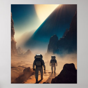 Astronaut auf dem mistischen Planeten Poster