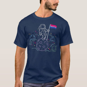 Astronaut auf dem Mond, der die Biseual-Flagge im T-Shirt