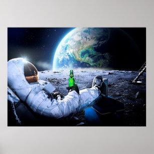 Astronaut auf dem Mond mit Bier - Plakat