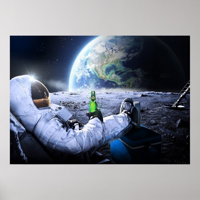 Astronaut auf dem Mond mit Bier - Plakat (Vorne)