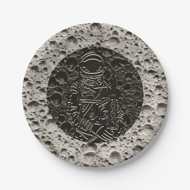 Astronaut auf dem Mond Space Black & Gray Pappteller (Vorderseite)