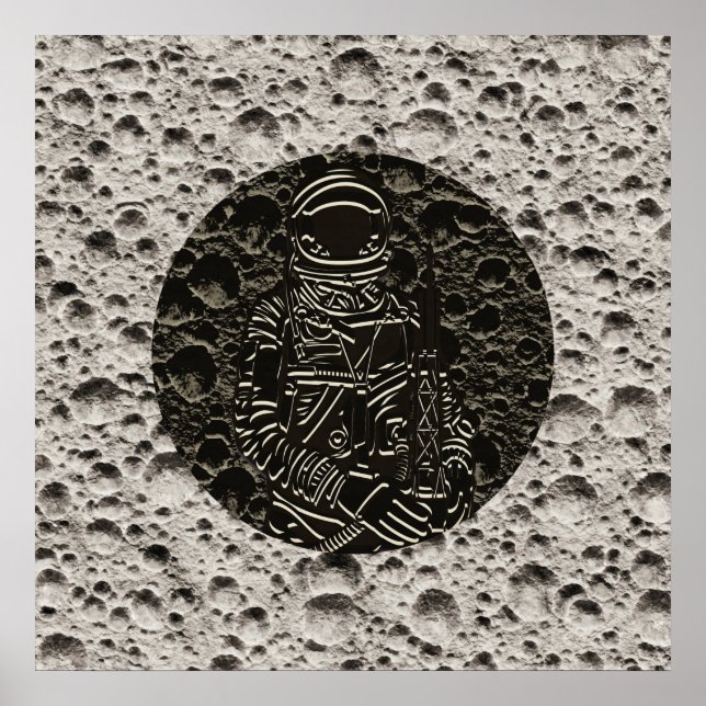 Astronaut auf dem Mond Space Black & Gray Poster (Vorne)