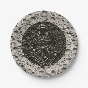 Astronaut auf dem Mond Space Schwarz & Grau Pappteller