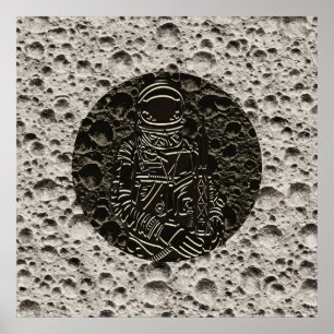 Astronaut auf dem Mond Weltraum Schwarz & Grau Poster