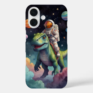 Astronaut auf Dino im Weltraum iPhone 16 Hülle