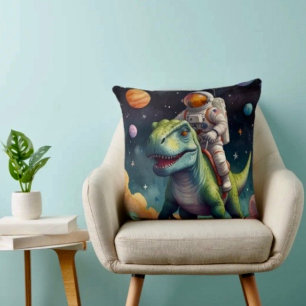 Astronaut auf Dino im Weltraum Kissen