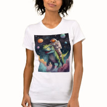 Astronaut auf Dino im Weltraum-T - Shirt