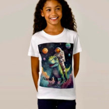 Astronaut auf Dino im Weltraum