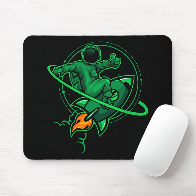 Astronaut auf einer Rakete um den Saturn-Artwork | Mousepad (Mit Mouse)