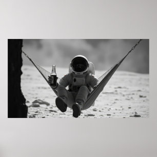 Astronaut auf Hängematte auf dem Mond Poster