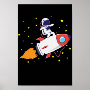 Astronaut auf Rakete Poster