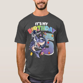 Astronaut auf Shark 5th Birthday Boy Girl 5 Jahre T-Shirt