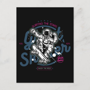 Astronaut auf Skateboard   Stars surfen Postkarte