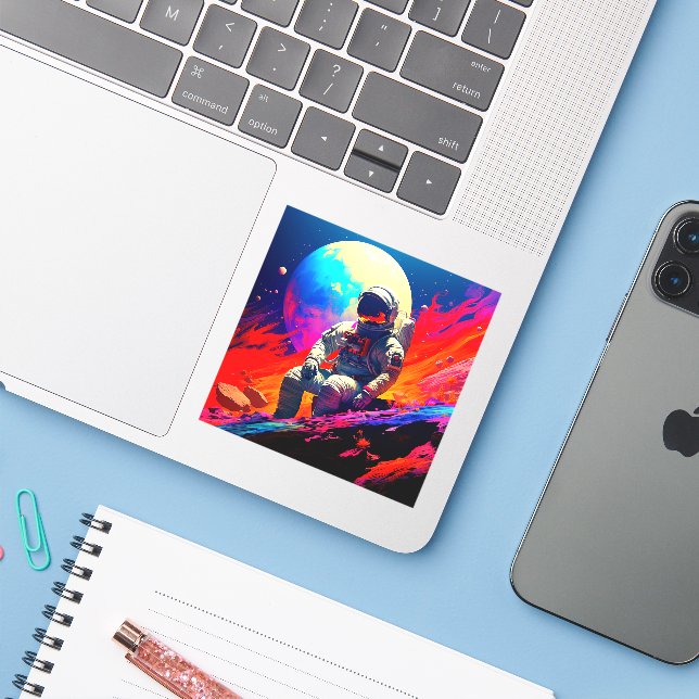 Astronaut Aufkleber (Laptop mit iPhone)
