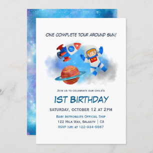 Astronaut Baby Boy 1. Geburtstag Einladung