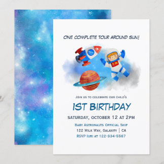 Astronaut Baby Boy 1. Geburtstag Einladung