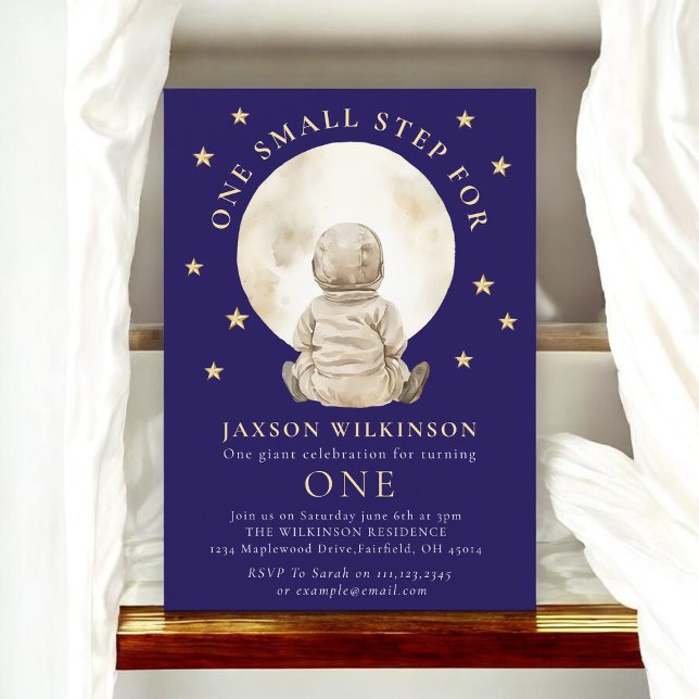 Astronaut Baby Moon First Birthday Navy Stars Einladung (Von Creator hochgeladen)