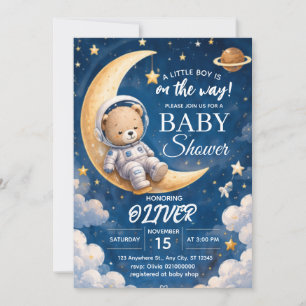 Astronaut-Baby-Shower-Einladung Junge Weltraum-Bär Einladung
