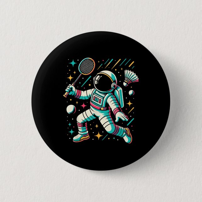 Astronaut Badminton Spieler Shuttle Sport  Button (Vorderseite)