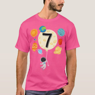 Astronaut Ballon Planets 7th Birthday Space 7 Year T-Shirt