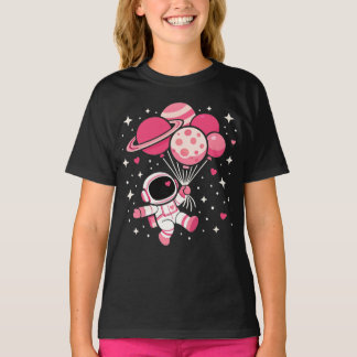 Astronaut Balloon Planets Space Galaxy Girls Kids  T-Shirt