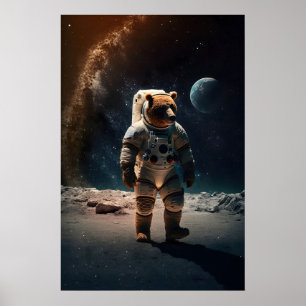 Astronaut Bär Druck Lustiger Grizzly im Raumanzug Poster