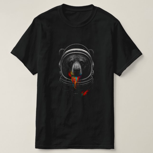 Astronaut Bear with Neon Paint Drips – Cosmic Anim T-Shirt (Design vorne)