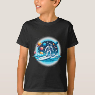 Astronaut beim Surfen im Weltraum Jungen Mädchen S T-Shirt
