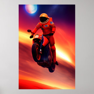 Astronaut Biker in Space Graphic Sci-Fi Art Poster