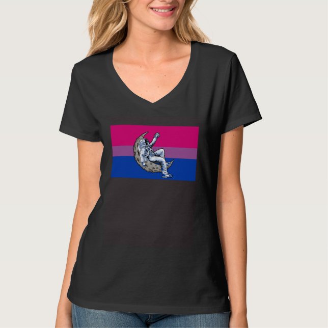 Astronaut Bisexual Pride Flag Crescent Moon Outer  T-Shirt (Vorderseite)