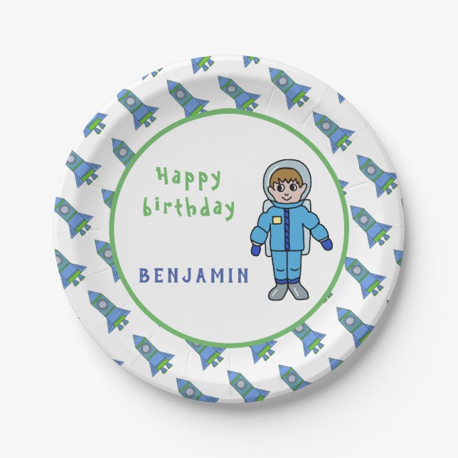 Astronaut Bockets Weltraumname Geburtstag Pappteller (Vorderseite)