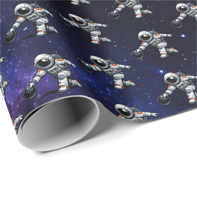 Astronaut Bowling Geschenkpapier (Rolleneckpunkt)