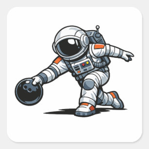 Astronaut Bowling Quadratischer Aufkleber