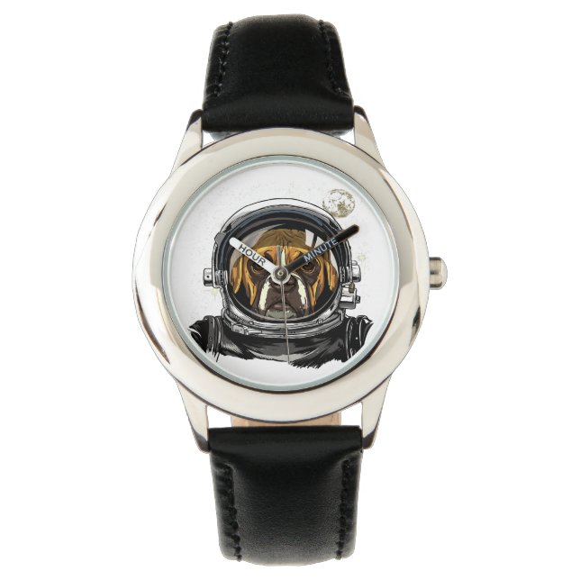Astronaut Boxer Dog Weltraumforschung Astronomie Armbanduhr (Vorderseite)
