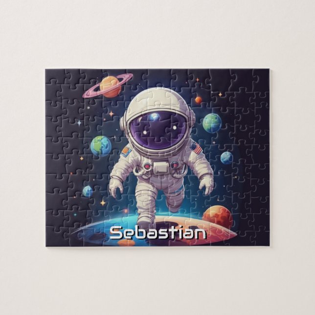 Astronaut Boy Exploration Space Personalisiert Puzzle (Horizontal)